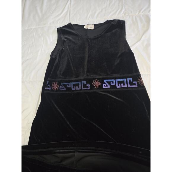 Vtg 80’s Savy Blue XL Velour Print Velvet Maxi Dress Sleeveless Basic Boho Gypsy - Picture 6 of 10